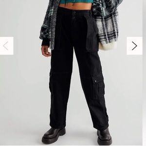 Free people Marx slouchy cargo jeans black oversized women size 27 New